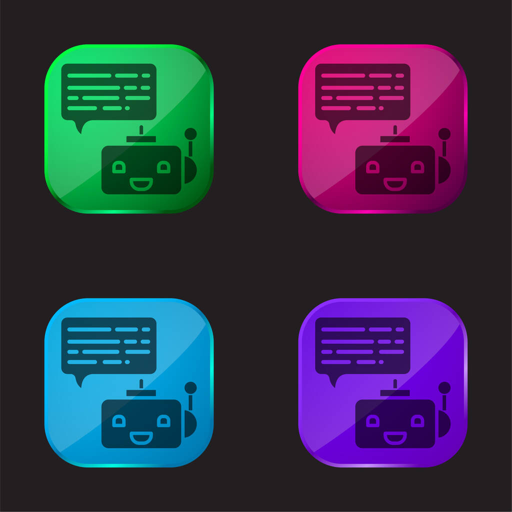 Bot four color glass button icon - Vector, Image