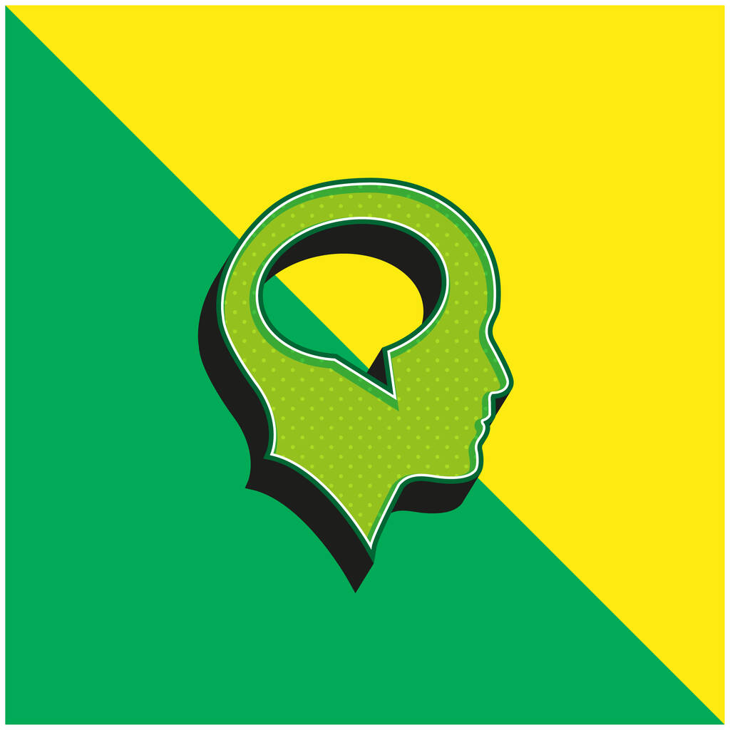 Glatzkopf mit Sprechblase im Inneren Grünes und gelbes modernes 3D-Vektorsymbol-Logo - Vektor, Bild