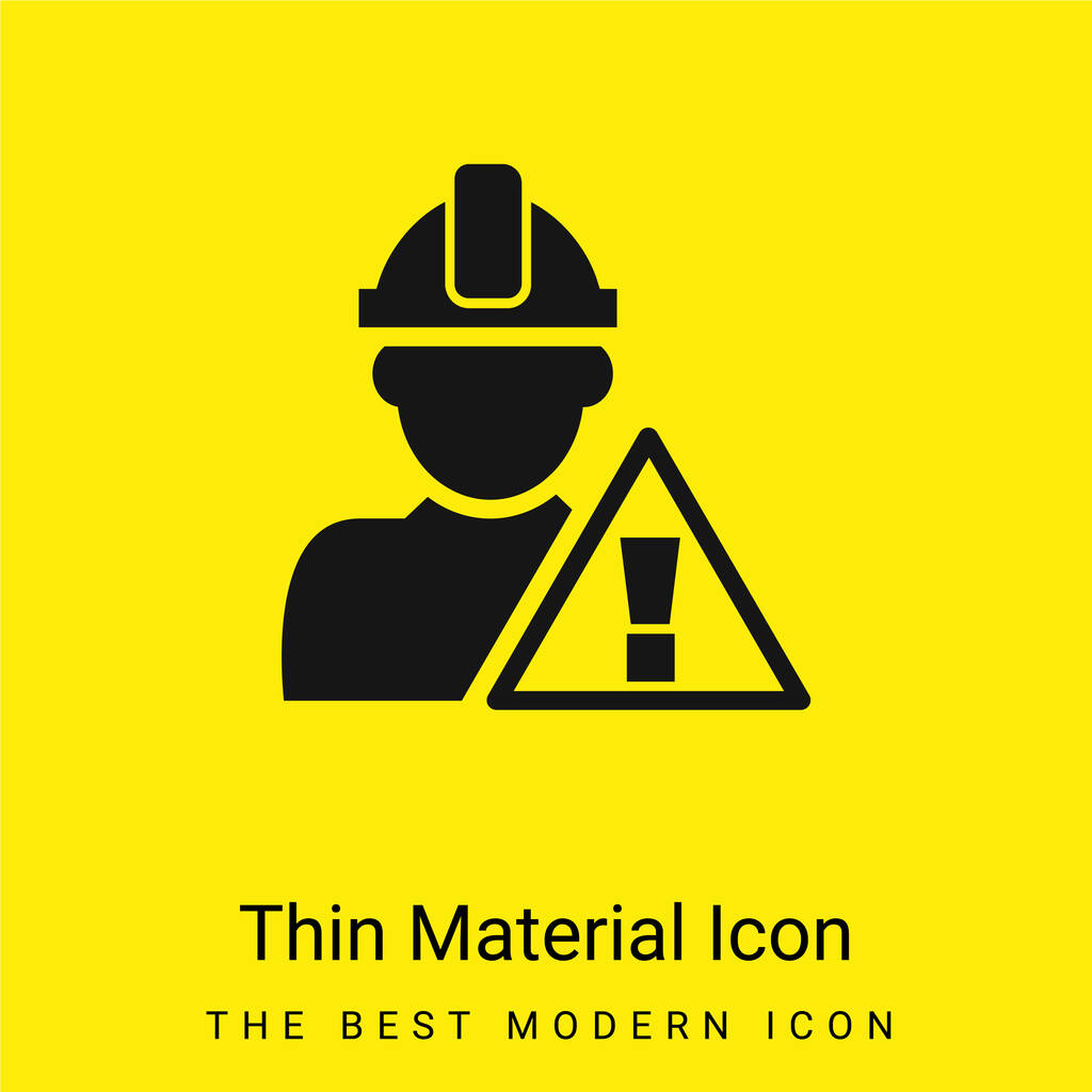 Sinal de atenção e trabalhador de construção ícone de material amarelo brilhante mínimo - Vetor, Imagem