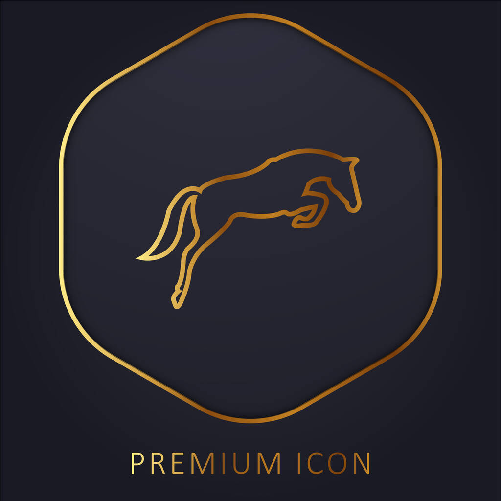 Musta hyppy hevonen kasvot katsomalla maahan kultainen linja palkkio logo tai kuvake - Vektori, kuva