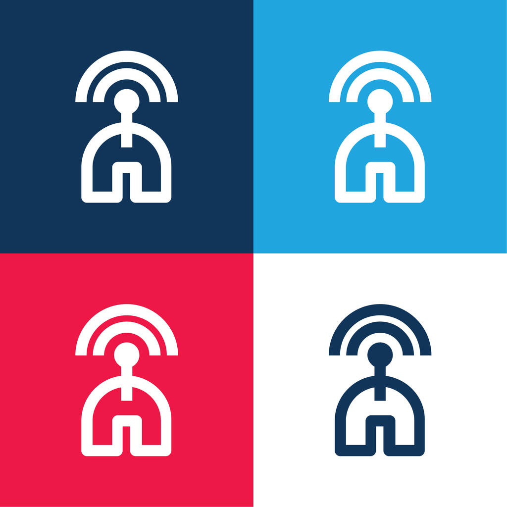 Bluetooth Radar Signal blue and red four color minimal icon set - Vector, Image