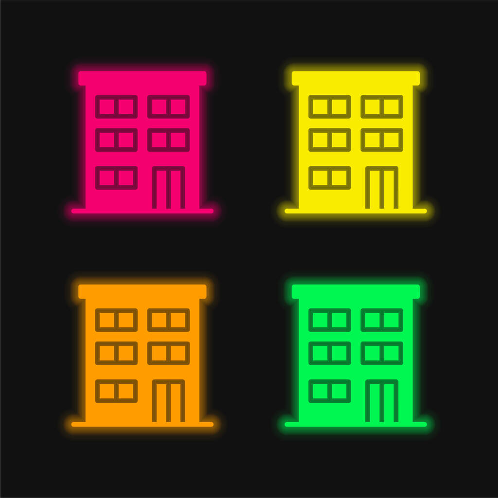 Apartment four color glowing neon vector icon - Vector, Image