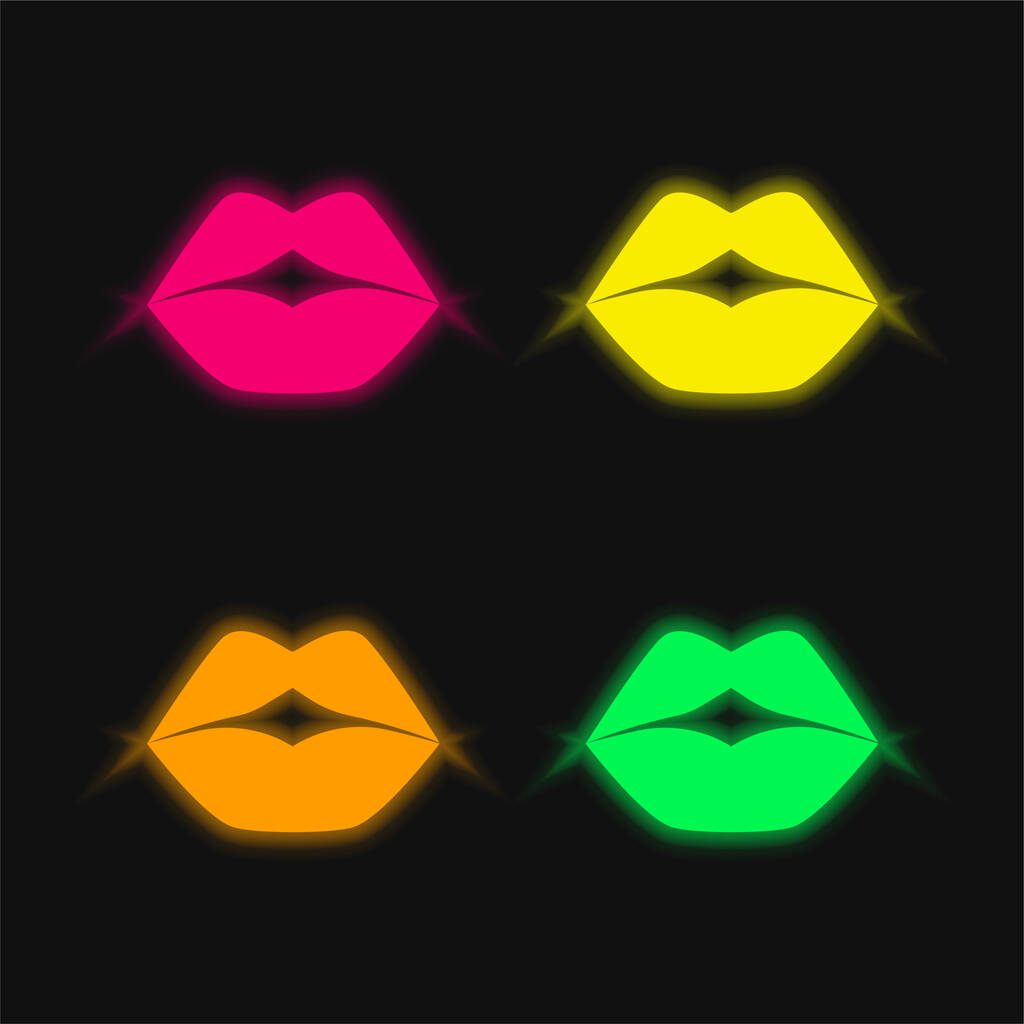 Big Lips vier Farben leuchtenden Neon-Vektor-Symbol - Vektor, Bild