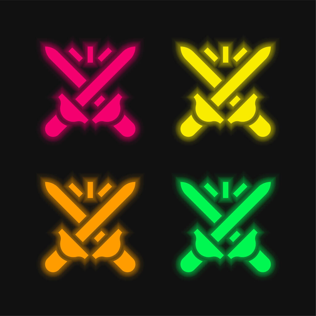 Batalla de cuatro colores brillante icono de vectores de neón - Vector, Imagen
