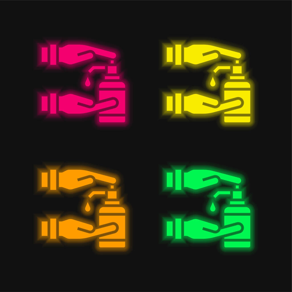 Álcool Gel quatro cores brilhante ícone vetor de néon - Vetor, Imagem