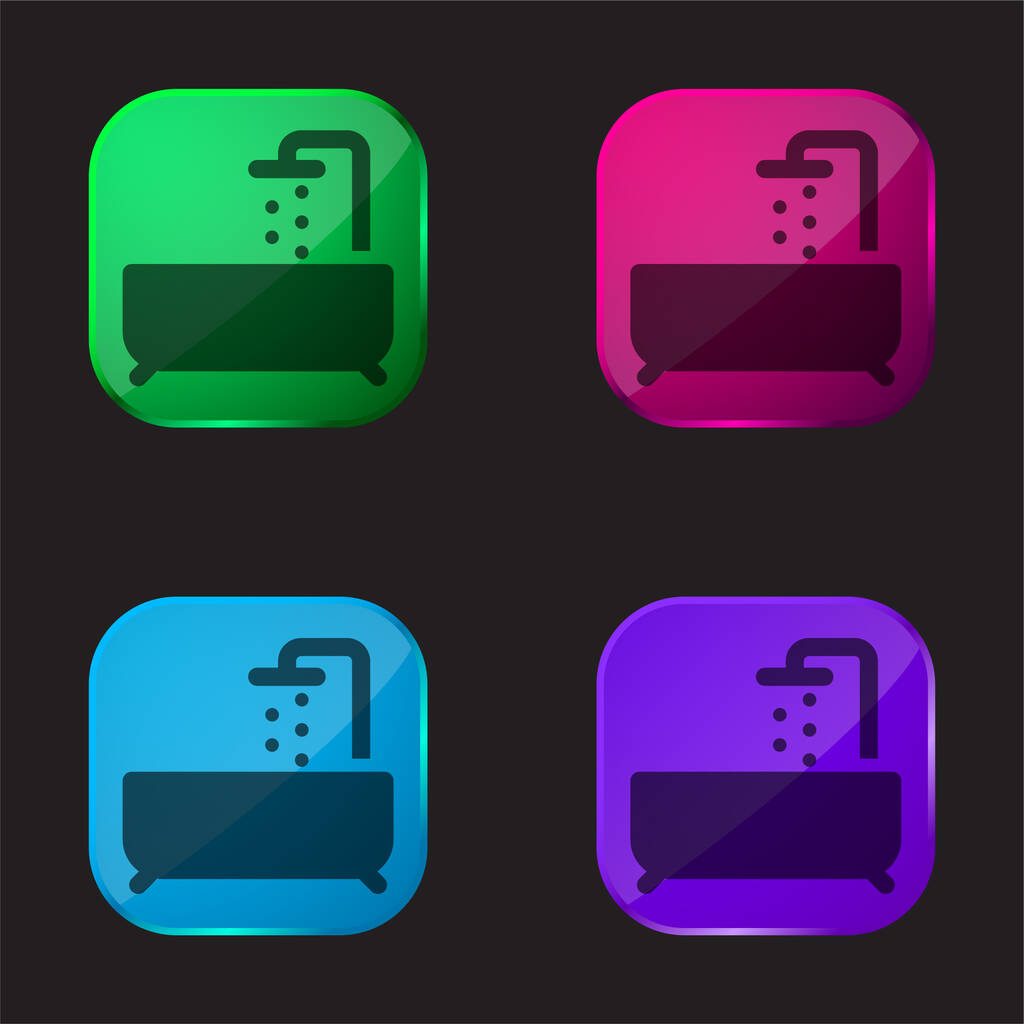 Bathtube four color glass button icon - Διάνυσμα, εικόνα