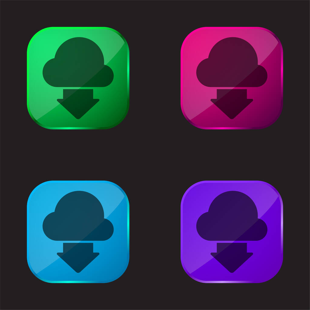 Flèche quatre icône de bouton en verre de couleur - Vecteur, image