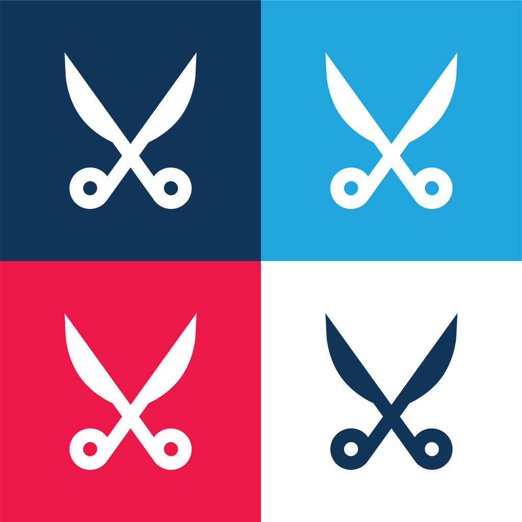 Baber Scissors blue and red four color minimal icon set - ベクター画像