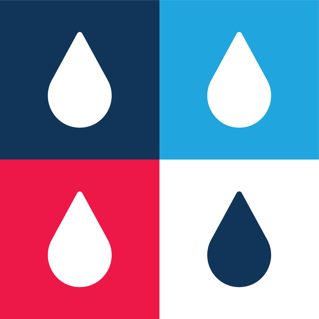Blood Drop blauw en rood vier kleuren minimale pictogram set - Vector, afbeelding