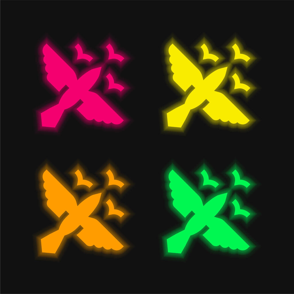 Vögel vier Farben leuchtenden Neon-Vektor-Symbol - Vektor, Bild