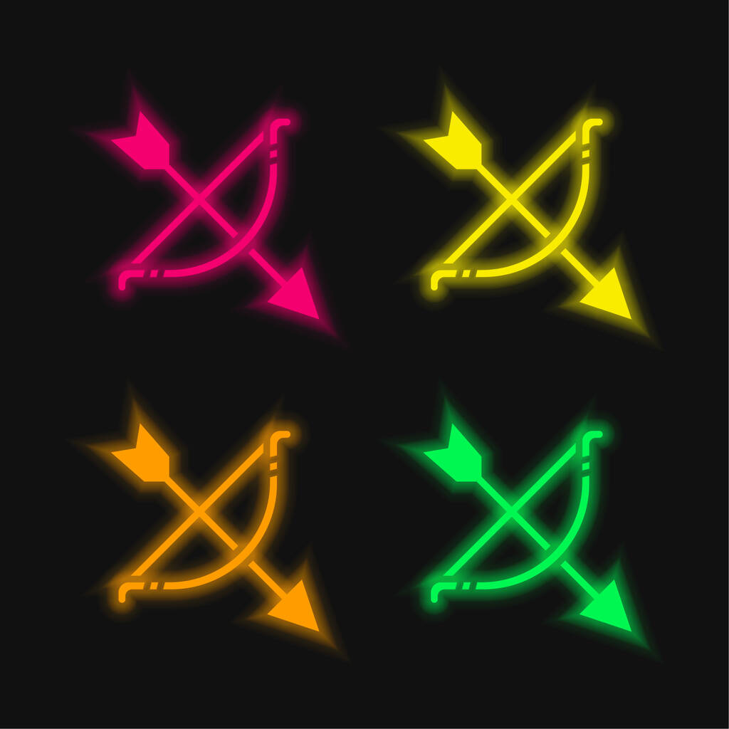 Boogschieten vier kleuren gloeiende neon vector pictogram - Vector, afbeelding