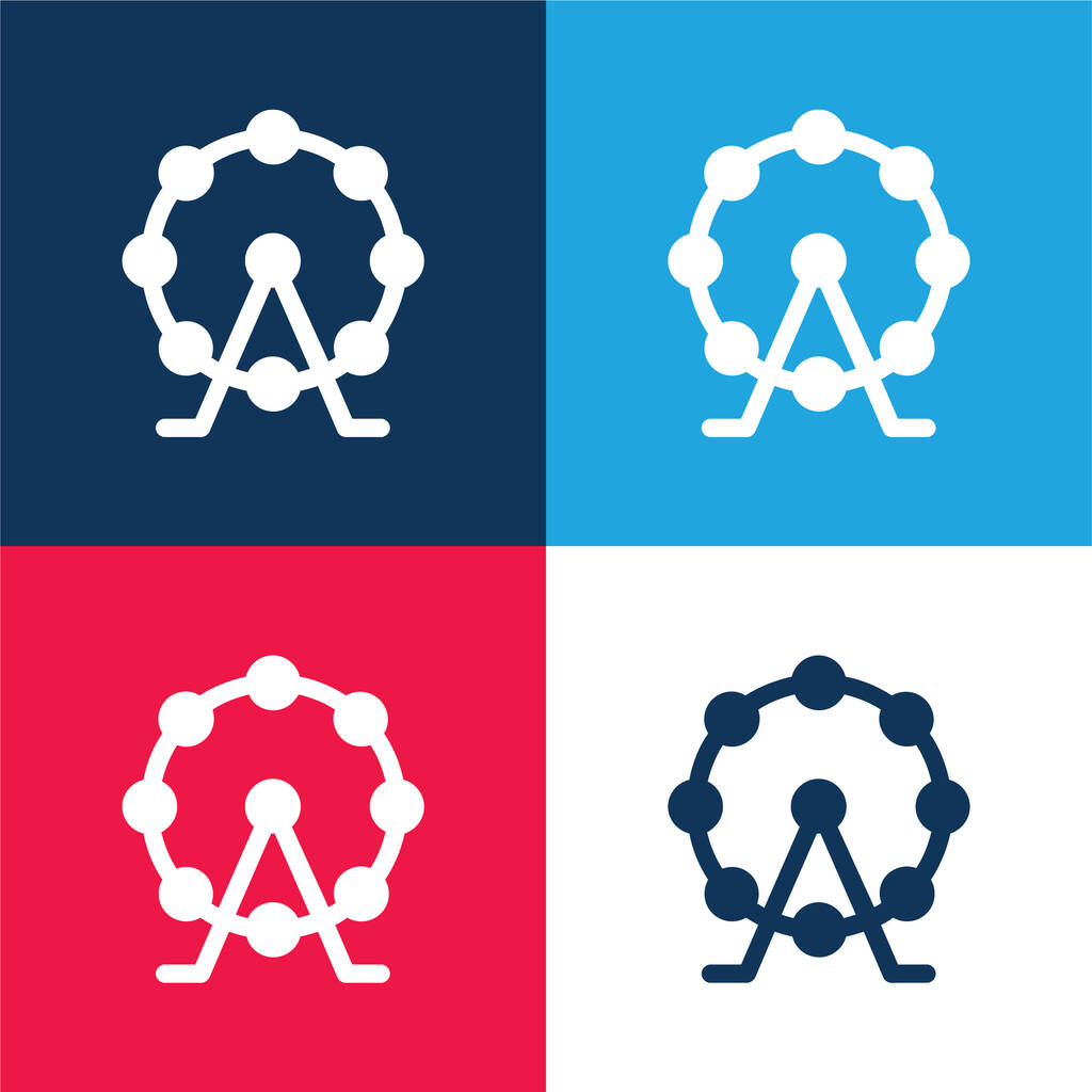 Big Ferris Wheel blue and red four color minimal icon set - Vector, imagen