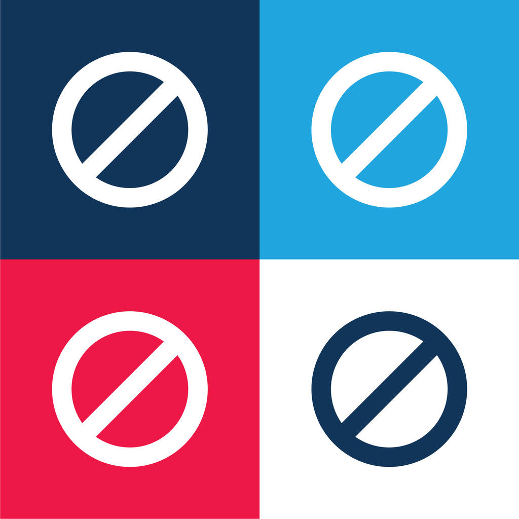 Verbod op blauw en rood vier kleuren minimale pictogram set - Vector, afbeelding