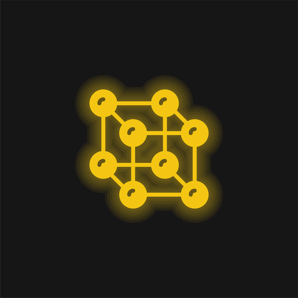 Átomos amarillo brillante icono de neón - Vector, imagen