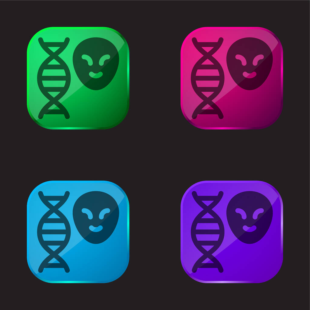 Alien čtyři barvy skleněné tlačítko ikona - Vektor, obrázek