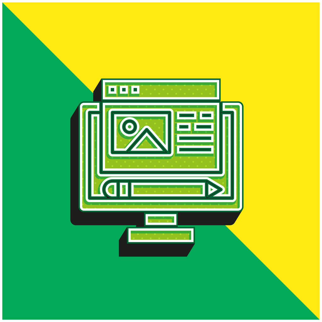 Blog Verde y amarillo moderno 3d vector icono logo - Vector, Imagen