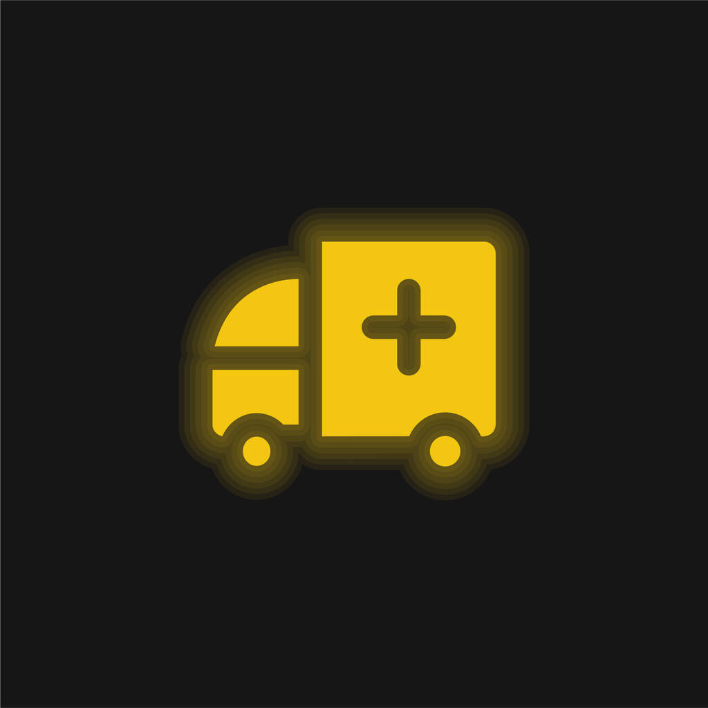 Krankenwagen gelb leuchtende Neon-Symbol - Vektor, Bild