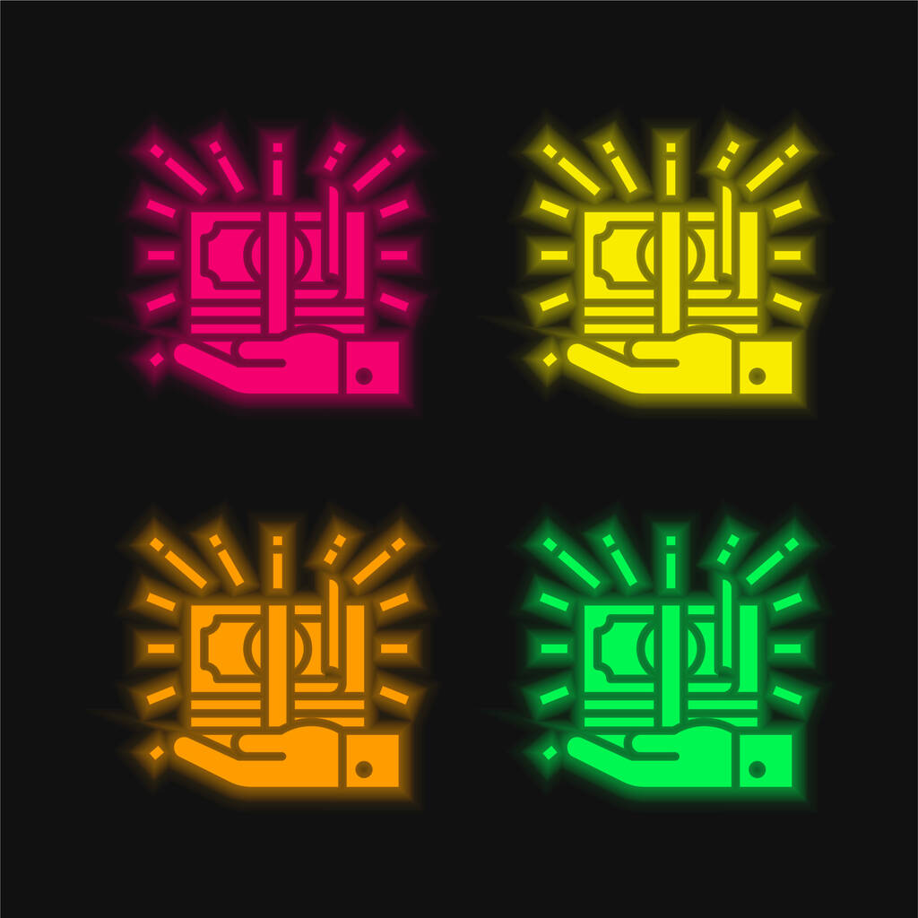 Банкнота четыре цвета светящийся неоновый вектор значок - Вектор,изображение