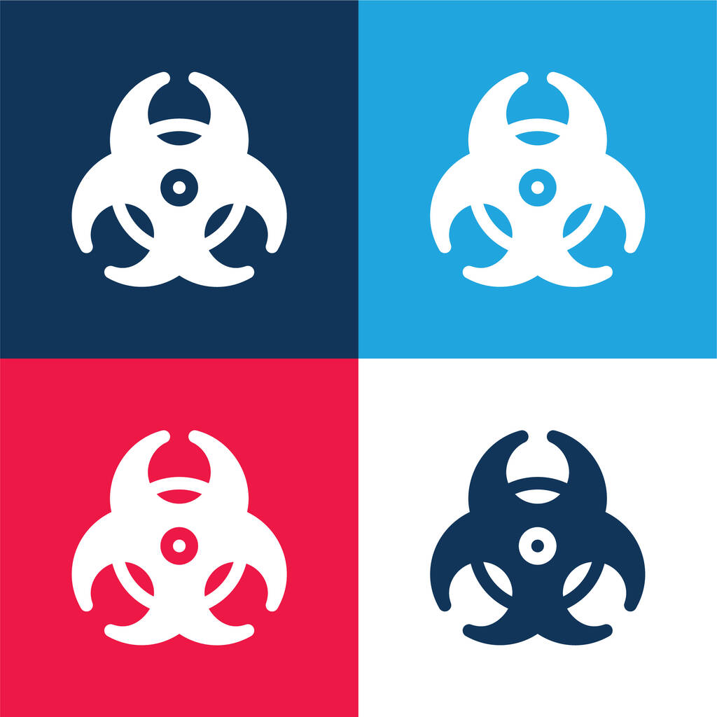 Biohazard blau und rot vier Farben minimales Symbol-Set - Vektor, Bild