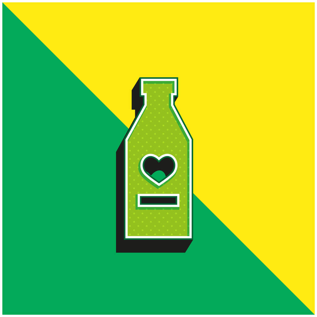 Bottle Of Wine With Heart Green and yellow modern 3d vector icon logo - Wektor, obraz