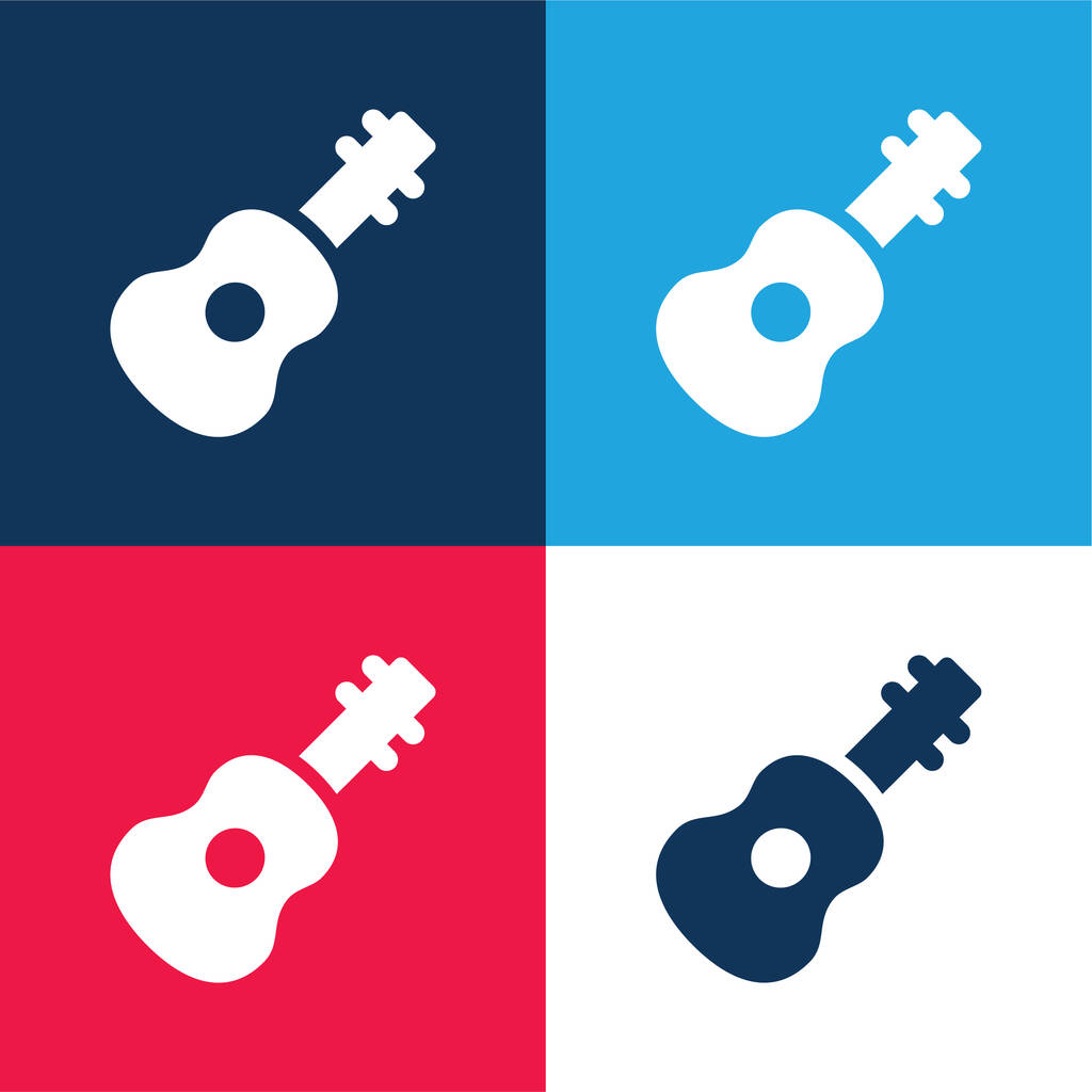 Guitare acoustique bleu et rouge ensemble d'icônes minimes quatre couleurs - Vecteur, image