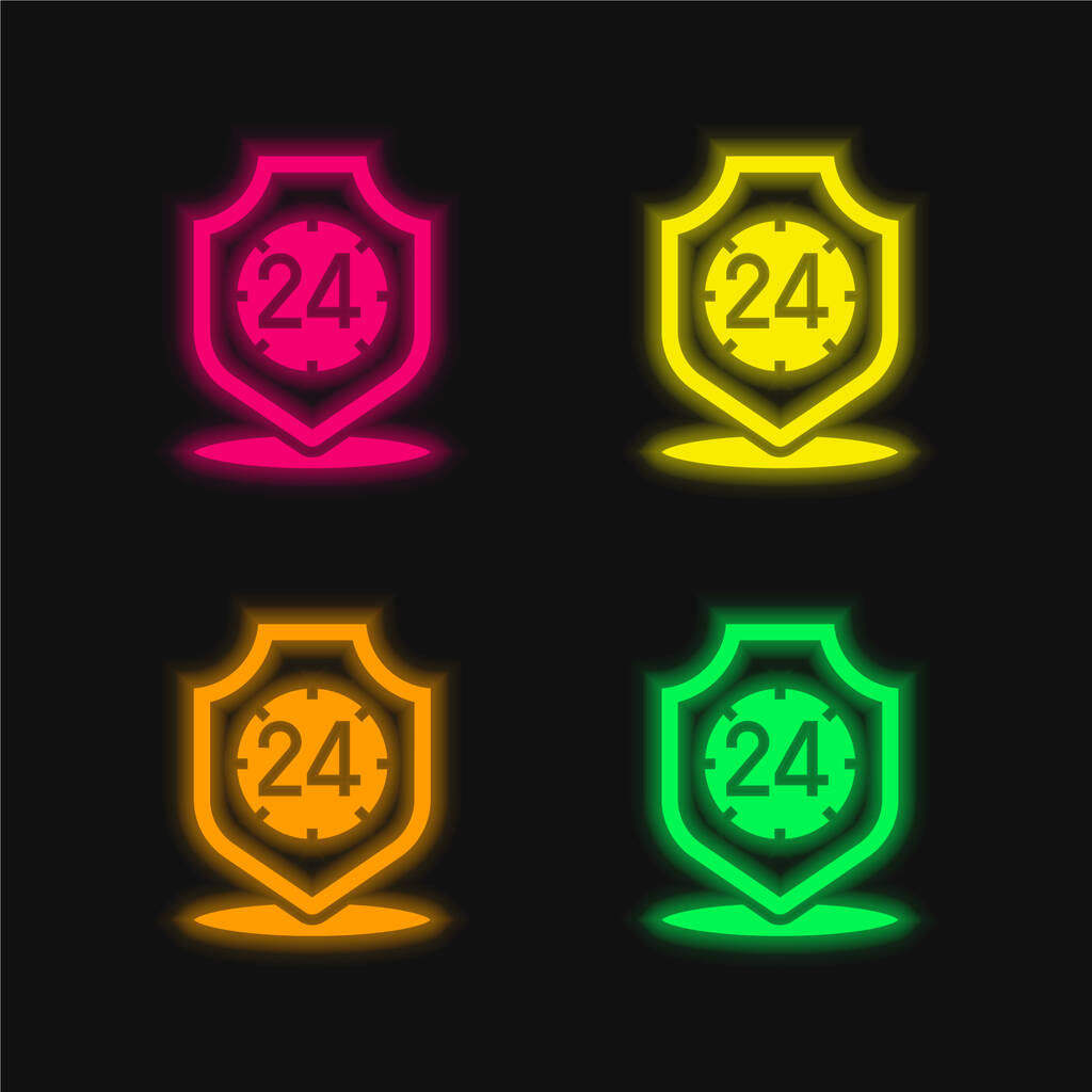 24 ώρες τέσσερις χρώμα λαμπερό νέον διάνυσμα εικονίδιο - Διάνυσμα, εικόνα