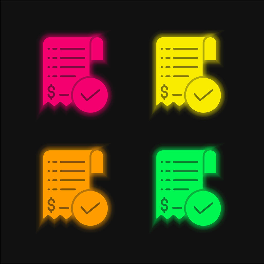 ícone de vetor de néon brilhante de quatro cores Bill - Vetor, Imagem