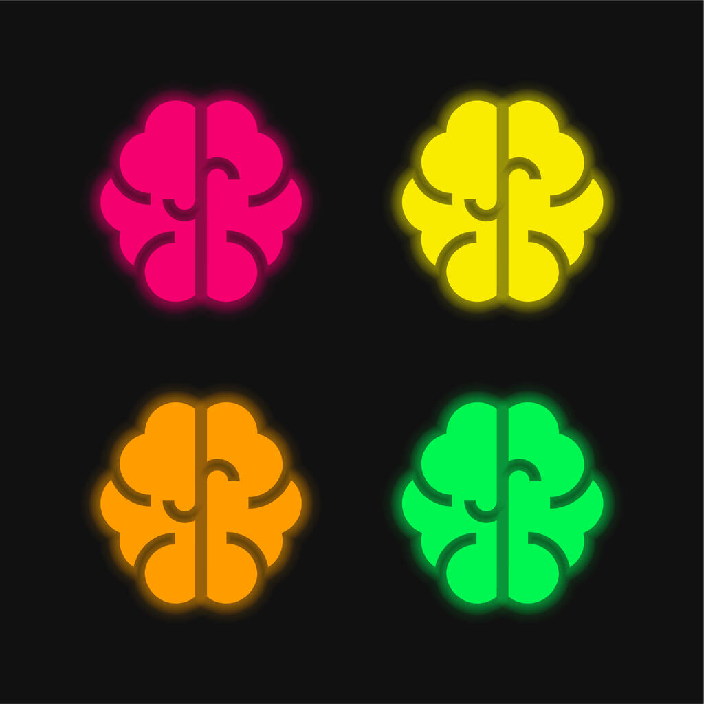 Cérebro quatro cor brilhante ícone vetor de néon - Vetor, Imagem