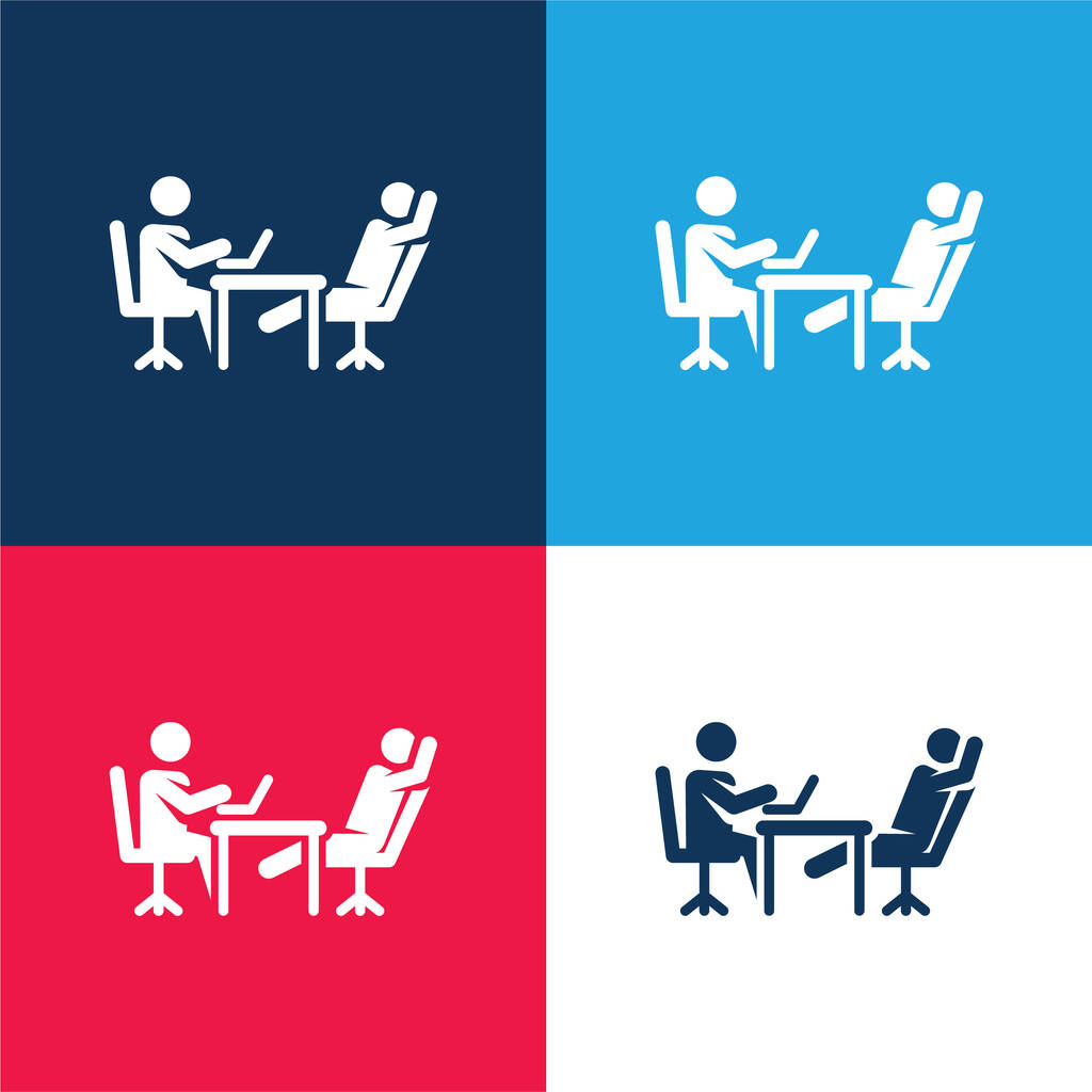 Lluvia de ideas azul y rojo conjunto de iconos mínimo de cuatro colores - Vector, Imagen