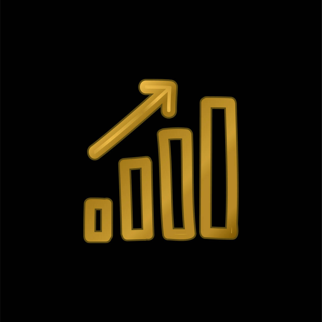 Bars Graphic Up Hand Drawn Symbol gold plated metalic icon or logo vector - Wektor, obraz