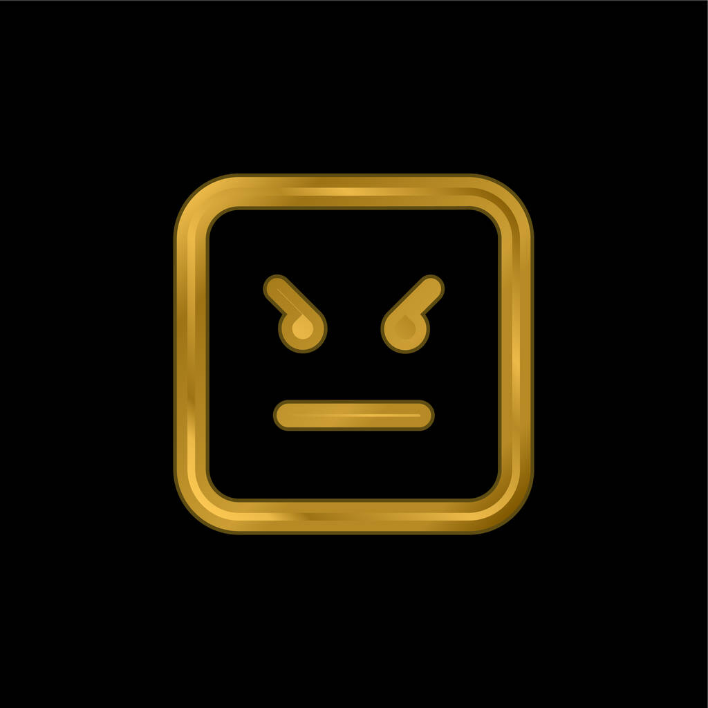 Emoticono enojado cara cuadrada chapado en oro icono metálico o logo vector - Vector, imagen