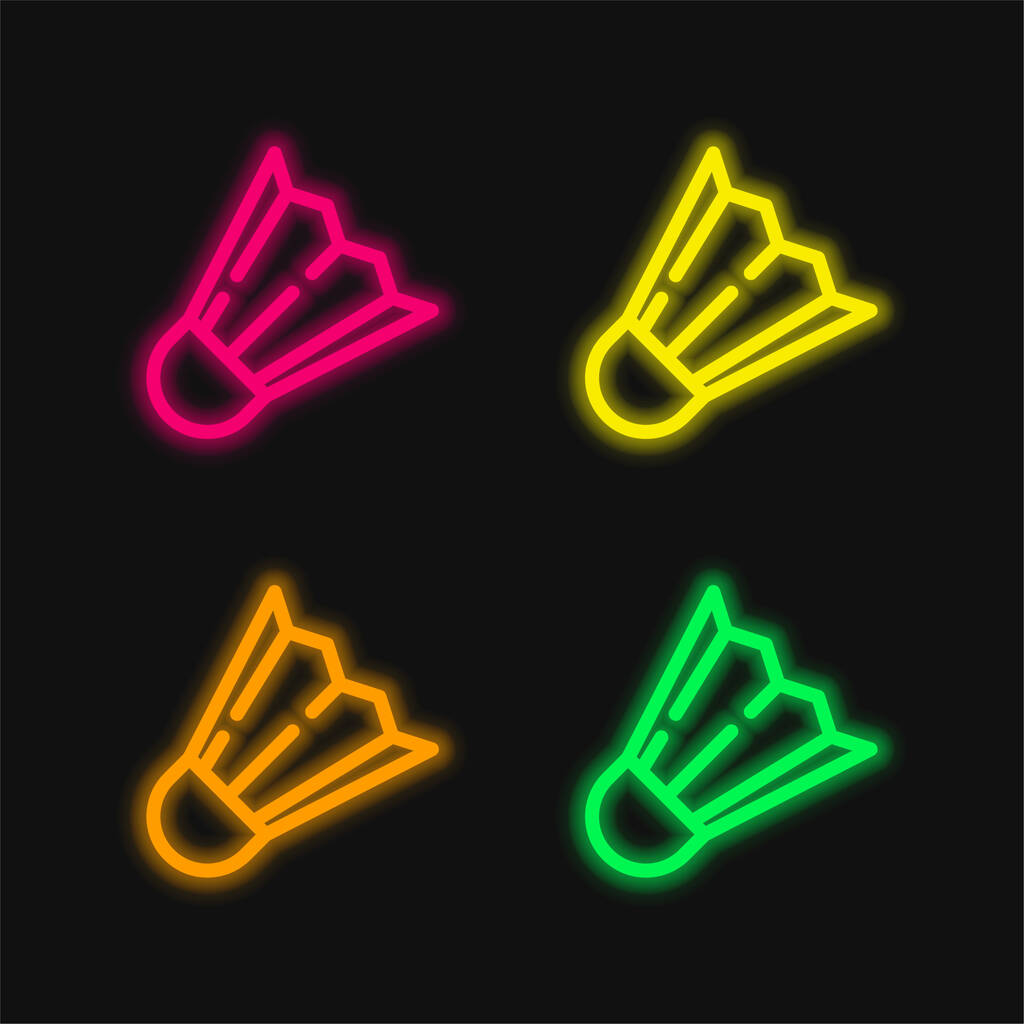 Badminton Shuttle four color glowing neon vector icon - Vetor, Imagem