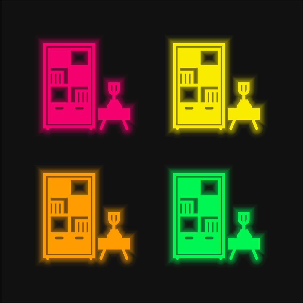 Libreria quattro colori luminosi icona vettoriale al neon - Vettoriali, immagini