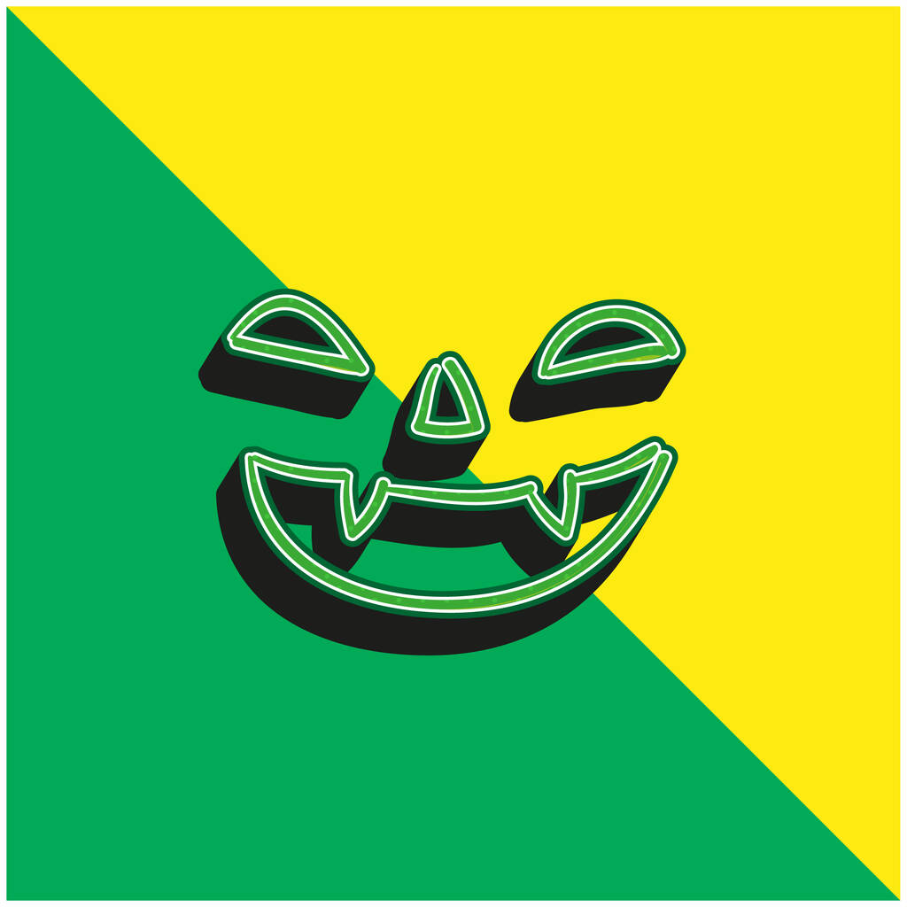 плохой Хэллоуин лицо рот нос и глаза очертания зеленый и желтый современный 3D логотип векторной иконки - Вектор,изображение