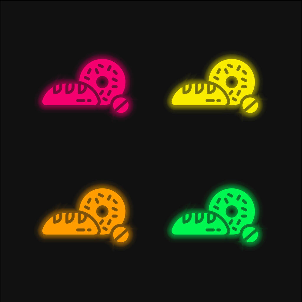 Breads four color glowing neon vector icon - Vetor, Imagem