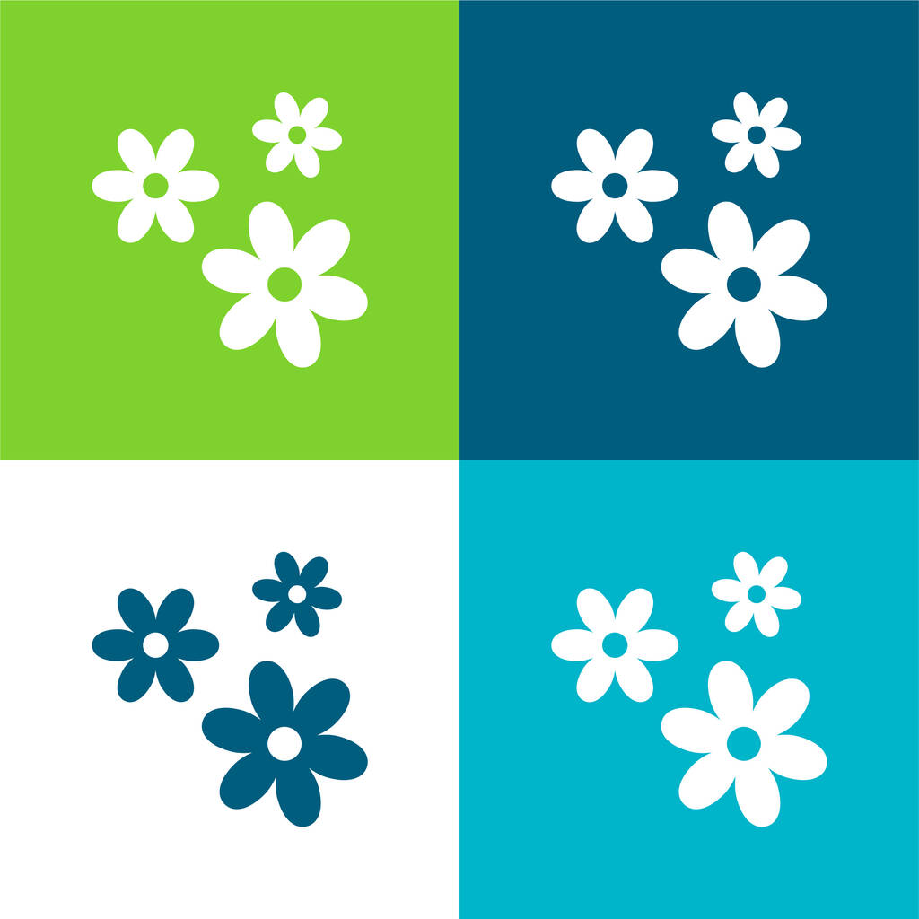 3 Flowers Flat four color minimal icon set - Vector, Imagen