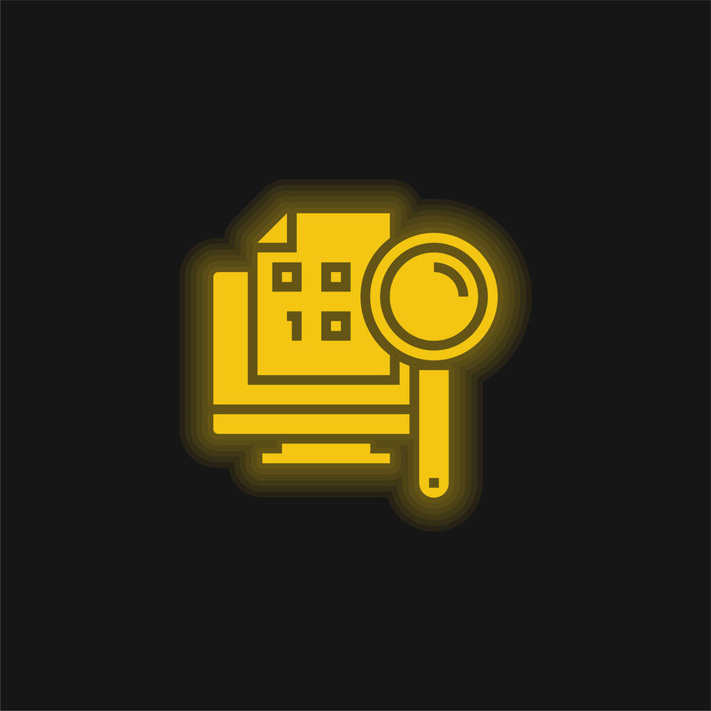 Codice binario giallo incandescente icona al neon - Vettoriali, immagini