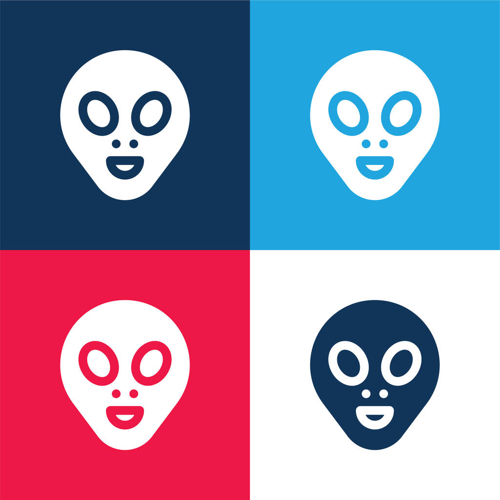 Alien blu e rosso quattro colori set icona minima - Vettoriali, immagini