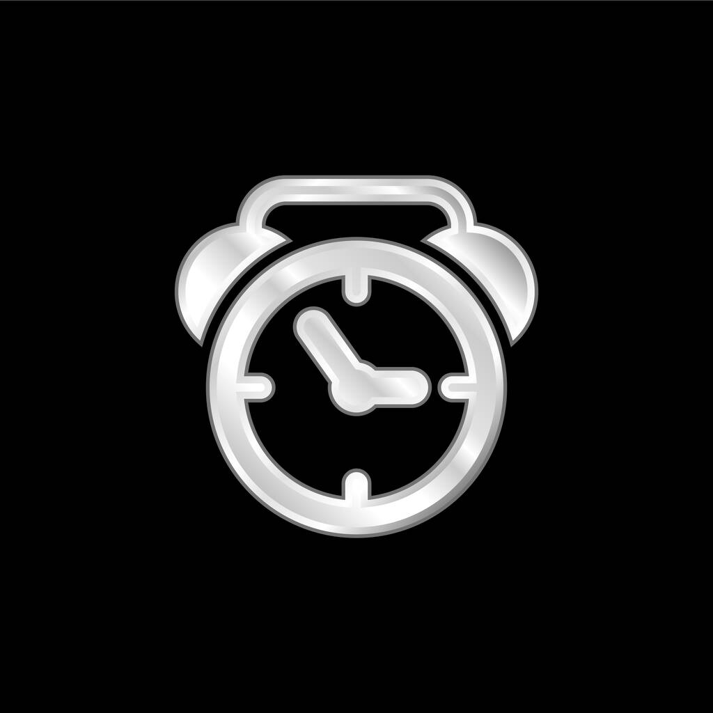 Alarm Clock Of Circular Shape silver plated metallic icon - Vector, Image