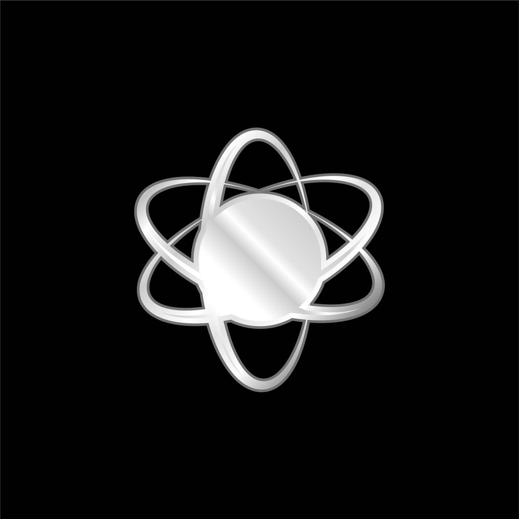 Atom Symbol silver plated metallic icon - Vector, afbeelding