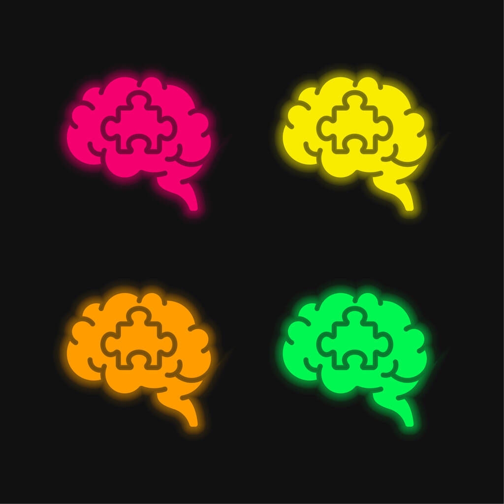 Icona vettoriale al neon brillante a quattro colori del cervello - Vettoriali, immagini