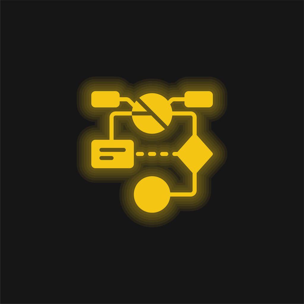 Algorithm yellow glowing neon icon - Vector, Image