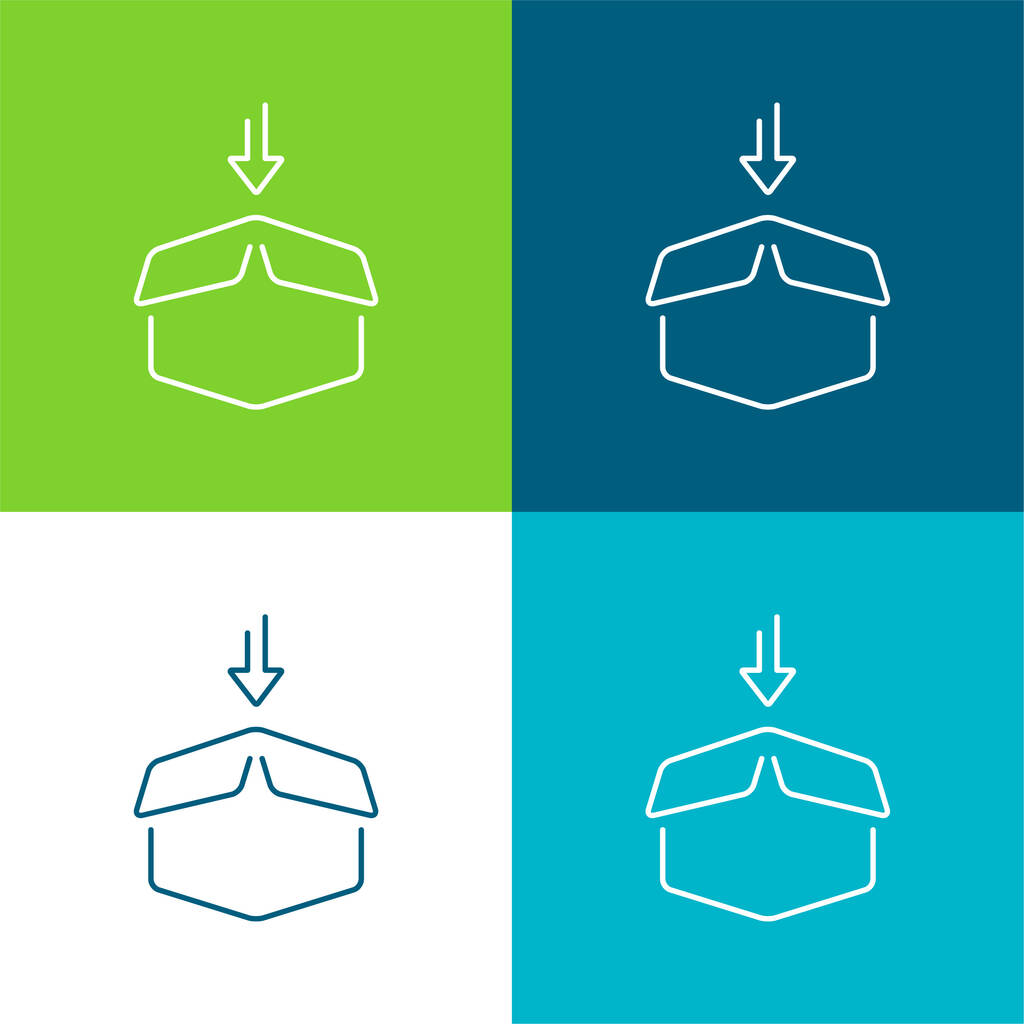 Box Open Container With Arrow Pointing In It Flat four color minimal icon set - Διάνυσμα, εικόνα