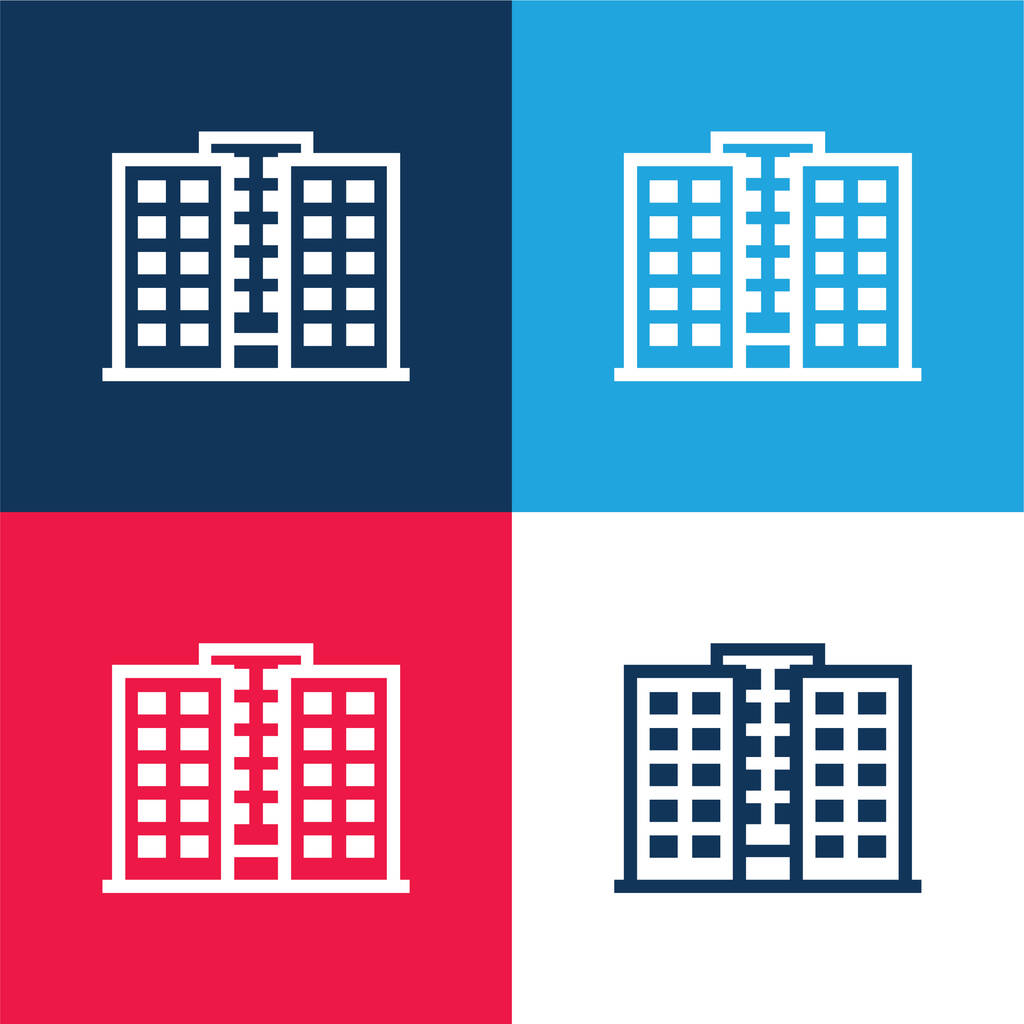 Apartamentos azul y rojo conjunto de iconos mínimo de cuatro colores - Vector, Imagen