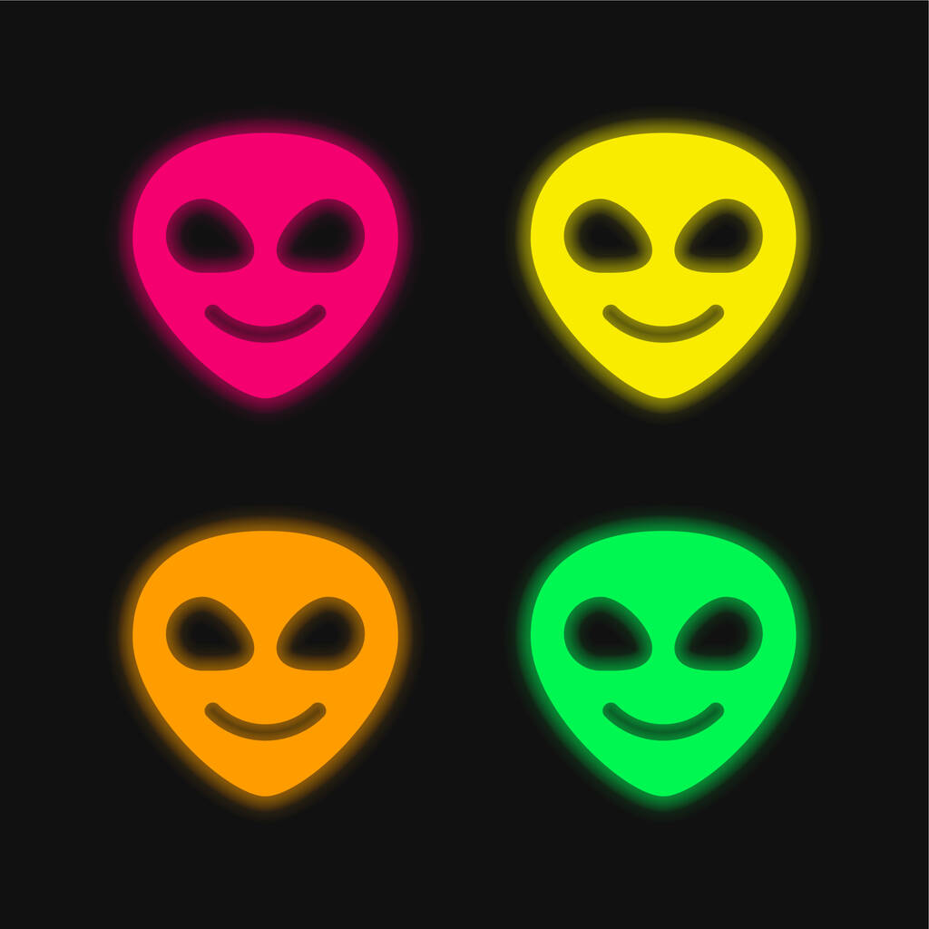 Alien vier Farben leuchtenden Neon-Vektor-Symbol - Vektor, Bild