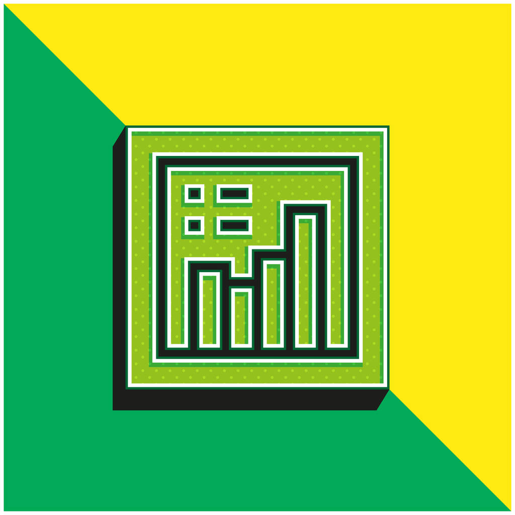 Gráfico de barras verde y amarillo moderno vector 3d icono del logotipo - Vector, imagen