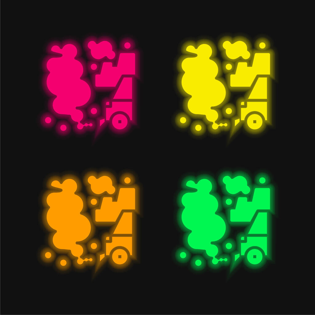 Luftverschmutzung vier Farben leuchtenden Neon-Vektor-Symbol - Vektor, Bild