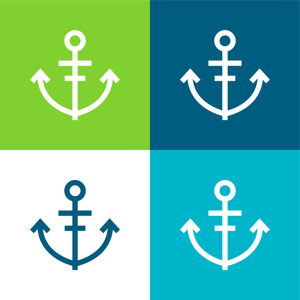 Horgony Lapos négy szín minimális ikon készlet - Vektor, kép