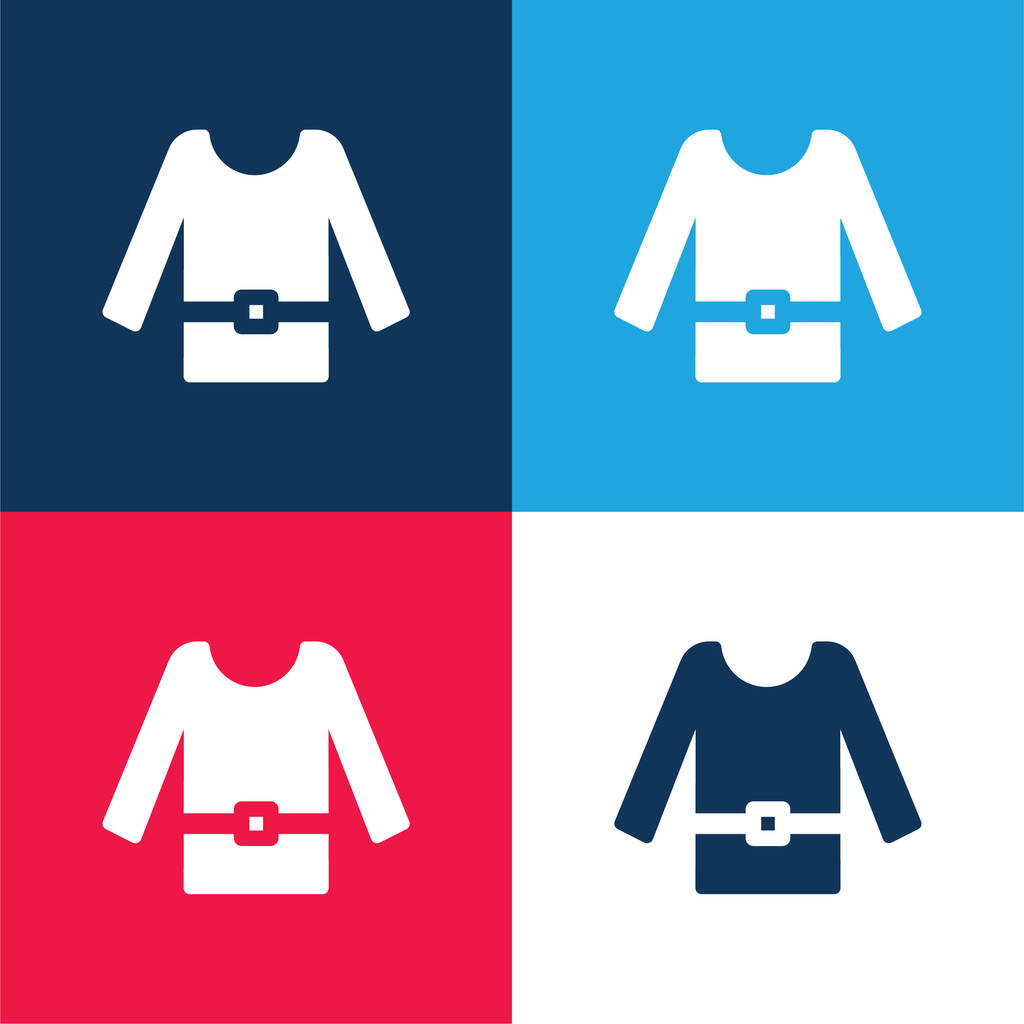 Bluzka niebieski i czerwony zestaw czterech kolorów minimalny zestaw ikon - Wektor, obraz