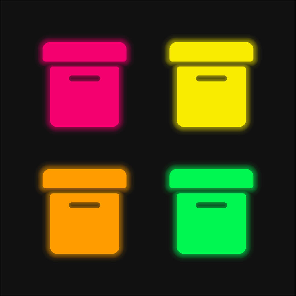 Box Side View four color glowing neon vector icon - Vektor, kép